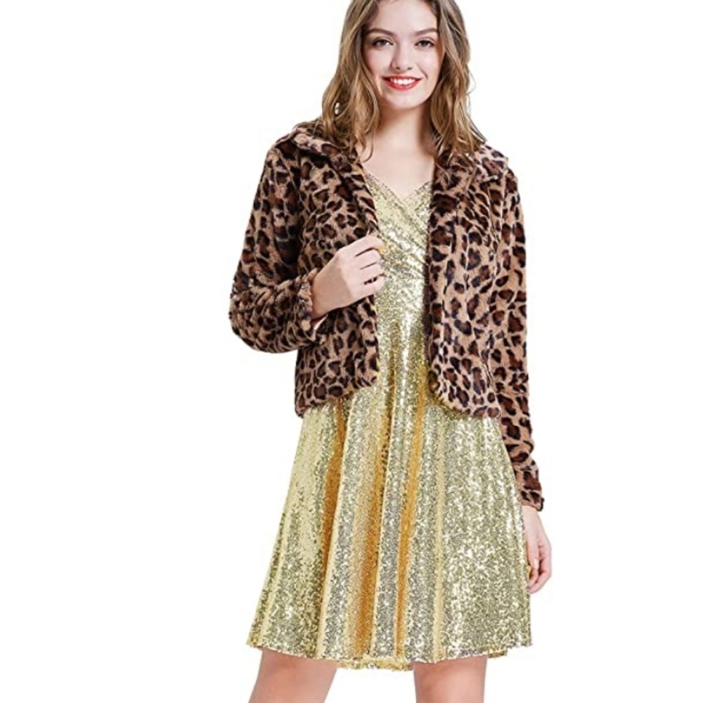 Women's 50s 60s Vintage Gold Seqin Dress Vneck Swing Dress Cocktail Dress - Picture 6 of 6